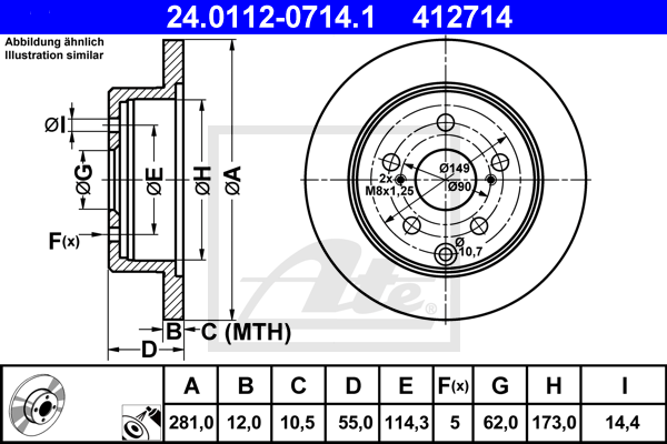 Тормозной диск TOYOTA арт. 24.0112-0714.1
