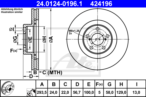 Тормозной диск KAVO PARTS арт. 24.0124-0196.1