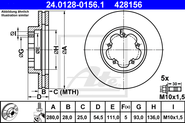 Тормозной диск BOSCH арт. 24.0128-0156.1