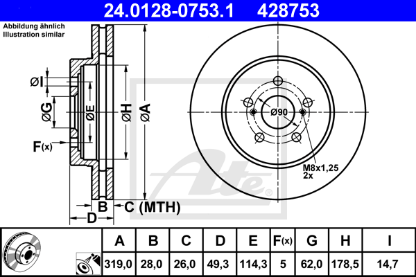 Тормозной диск BOSCH арт. 24.0128-0753.1