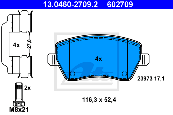 Тормозные колодки передние дисковые BOSCH арт. 13.0460-2709.2