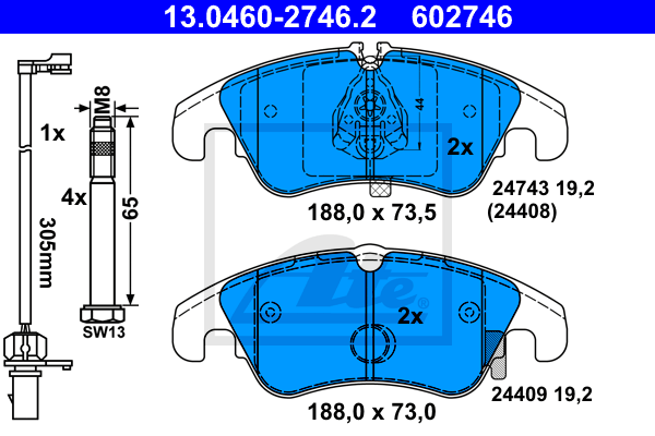 Тормозные колодки дисковые VAG арт. 13.0460-2746.2