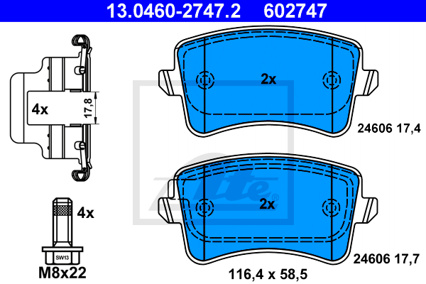 Тормозные колодки задние дисковые ABE арт. 13.0460-2747.2