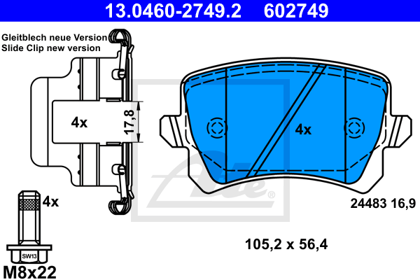 Тормозные колодки задние дисковые BOSCH арт. 13.0460-2749.2