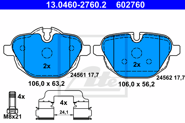 Тормозные колодки задние дисковые ABE арт. 13.0460-2760.2