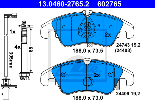 Тормозные колодки дисковые ICER арт. 13046027652