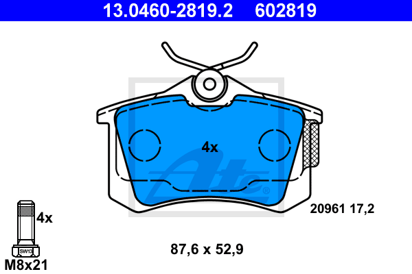 Тормозные колодки задние дисковые BREMBO арт. 13.0460-2819.2