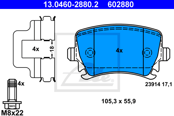 Тормозные колодки задние дисковые BRECK арт. 13.0460-2880.2