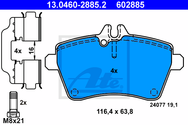 колодки гальмівні дискові, к-кт BREMBO арт. 13.0460-2885.2