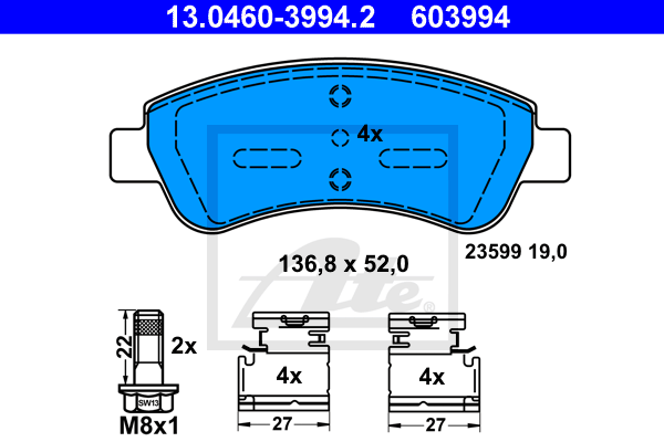 Тормозные колодки передние дисковые  арт. 13.0460-3994.2