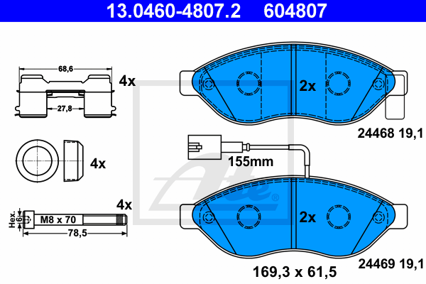 колодки гальмівні дискові, к-кт CIFAM арт. 13.0460-4807.2