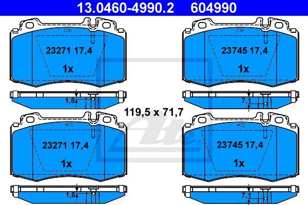 Колодки гальмівні (передні) MB C-class (W203)/E-class (W211) 00-09 (Brembo) WOKING арт. 13.0460-4990.2