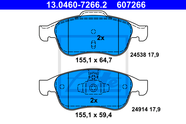 Тормозные колодки передние дисковые BREMBO арт. 13.0460-7266.2