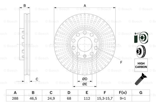 Диск гальмівний (передній) Skoda Superb/VW Passat (288x24.9) FERODO арт. 0986478546