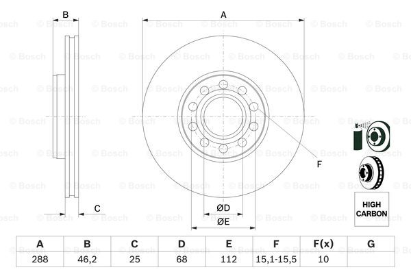 Диск гальмівний (передній) Skoda Superb/VW Passat 00-08 (288x25) FERODO арт. 0986479157