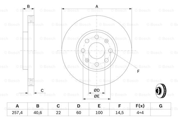 Диск гальмівний (передній) Fiat Punto 08-/Opel Corsa D/E 06- (257x22) (вентильований) BOSCH 0 986 479 223