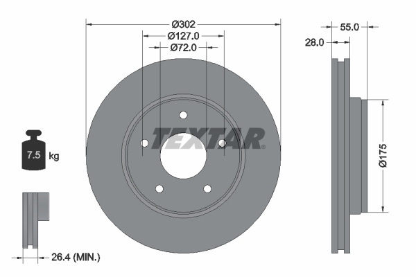 Диск гальмівний (передній) Jeep Wrangler 07- (302x28) PRO TRW арт. 92253303