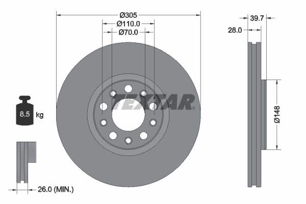 Диск гальмівний (передній) Alfa Romeo159/Brera/Giulietta/Fiat 500X/Jeep Compass/Renegade 05- (305x28)  арт. 92293903