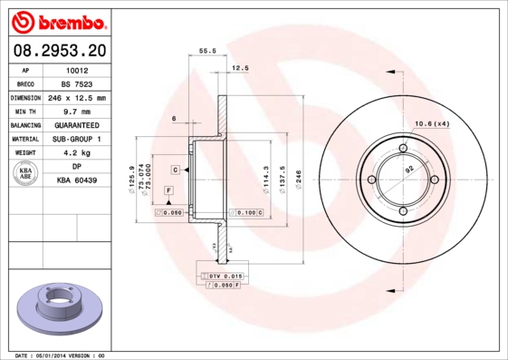 Тормозной диск FERODO арт. 08.2953.20