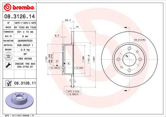 Тормозной диск BOSCH арт. 08.3126.11