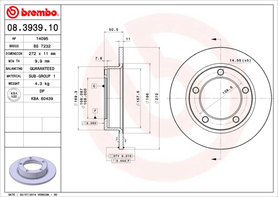 Гальмівний диск BREMBO BM 08.3939.10