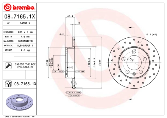 Тормозной диск BREMBO 08.7165.1X