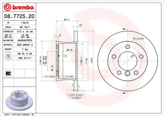 Тормозной диск BOSCH арт. 08.7725.20