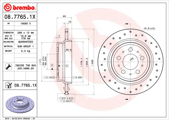 Тормозной диск FERODO арт. 08.7765.1X