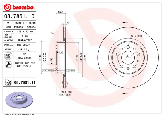 Тормозной диск BREMBO арт. 08.7861.11