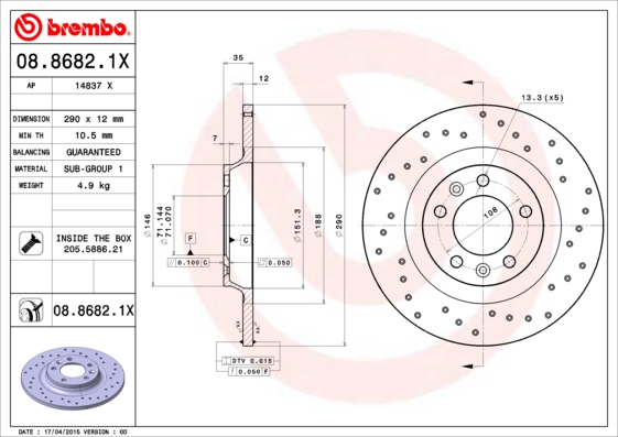 Тормозной диск BOSCH арт. 0886821X