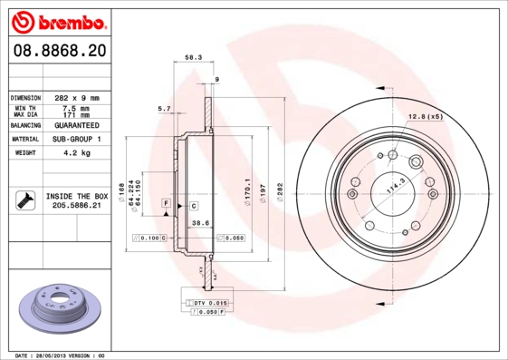 Гальмівний диск A.B.S. арт. 08.8868.20