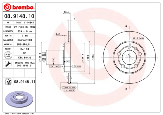 Тормозной диск BREMBO арт. 08.9148.11