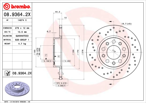 Тормозной диск BOSCH арт. 08.9364.2X