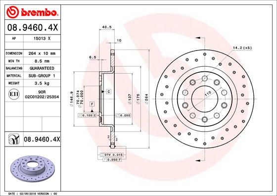 Тормозной диск BREMBO арт. 08.9460.4X