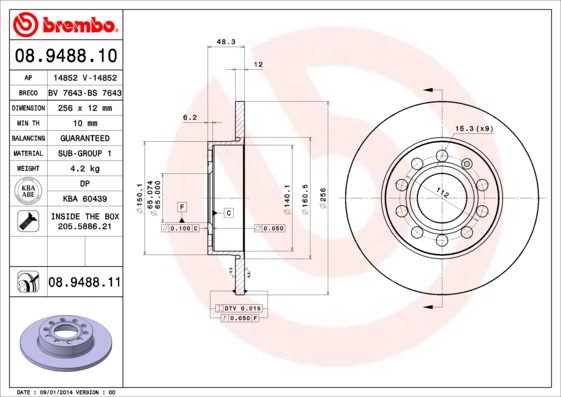 Тормозной диск BREMBO арт. 08.9488.11