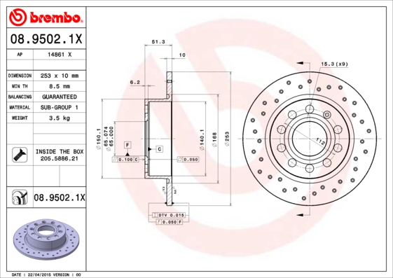 Тормозной диск FERODO арт. 08.9502.1X