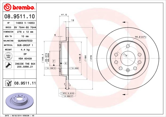 Тормозной диск задний A.B.S. арт. 08.9511.10