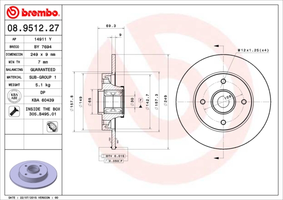 Тормозной диск BOSCH арт. 08.9512.27