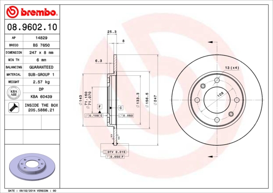 Тормозной диск ROADHOUSE арт. 08.9602.10