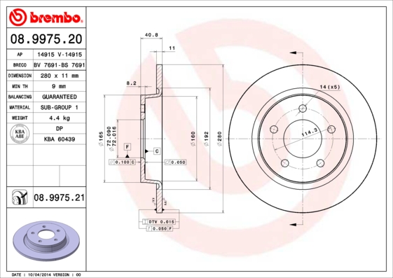 Тормозной диск FERODO арт. 08.9975.21