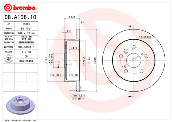 Тормозной диск FERODO арт. 08.A108.10
