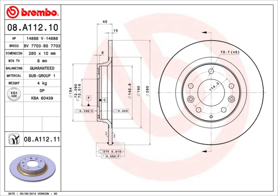 Тормозной диск A.B.S. арт. 08.A112.11