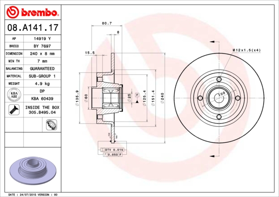Тормозной диск FERODO арт. 08.A141.17