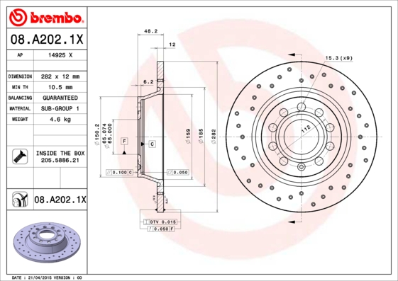 Тормозной диск BREMBO арт. 08.A202.1X