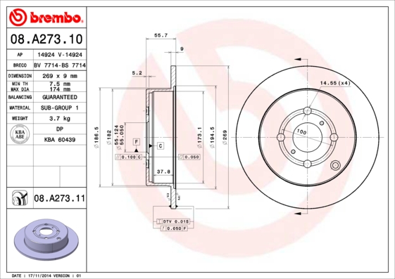 Гальмівний диск BREMBO 08A27311