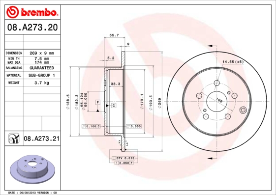 Тормозной диск FERODO арт. 08.A273.21