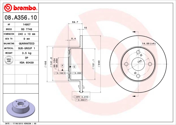 Тормозной диск FERODO арт. 08.A356.10