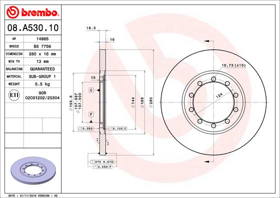 Тормозной диск CHAMPION арт. 08.A530.10