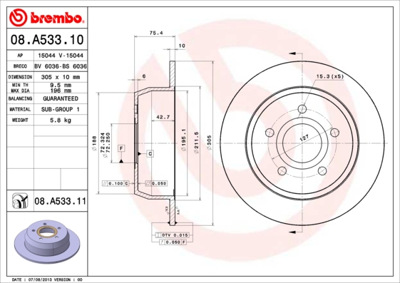 Тормозной диск FERODO арт. 08.A533.11