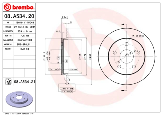 Тормозной диск KAVO PARTS арт. 08.A534.21